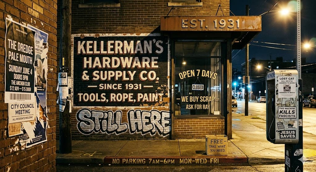 Kellerman's Hardware — photoreal storefront
