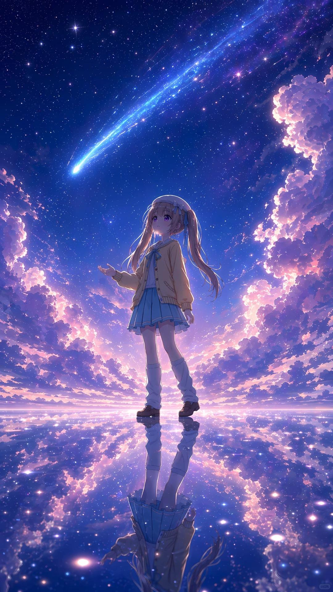 Anime girl under starry sky